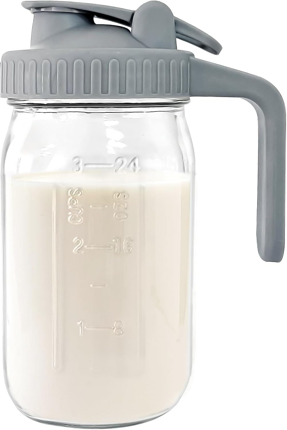 Breast Milk Pitcher, 32 oz Wide Mouth Glass Mason Jar with Lid