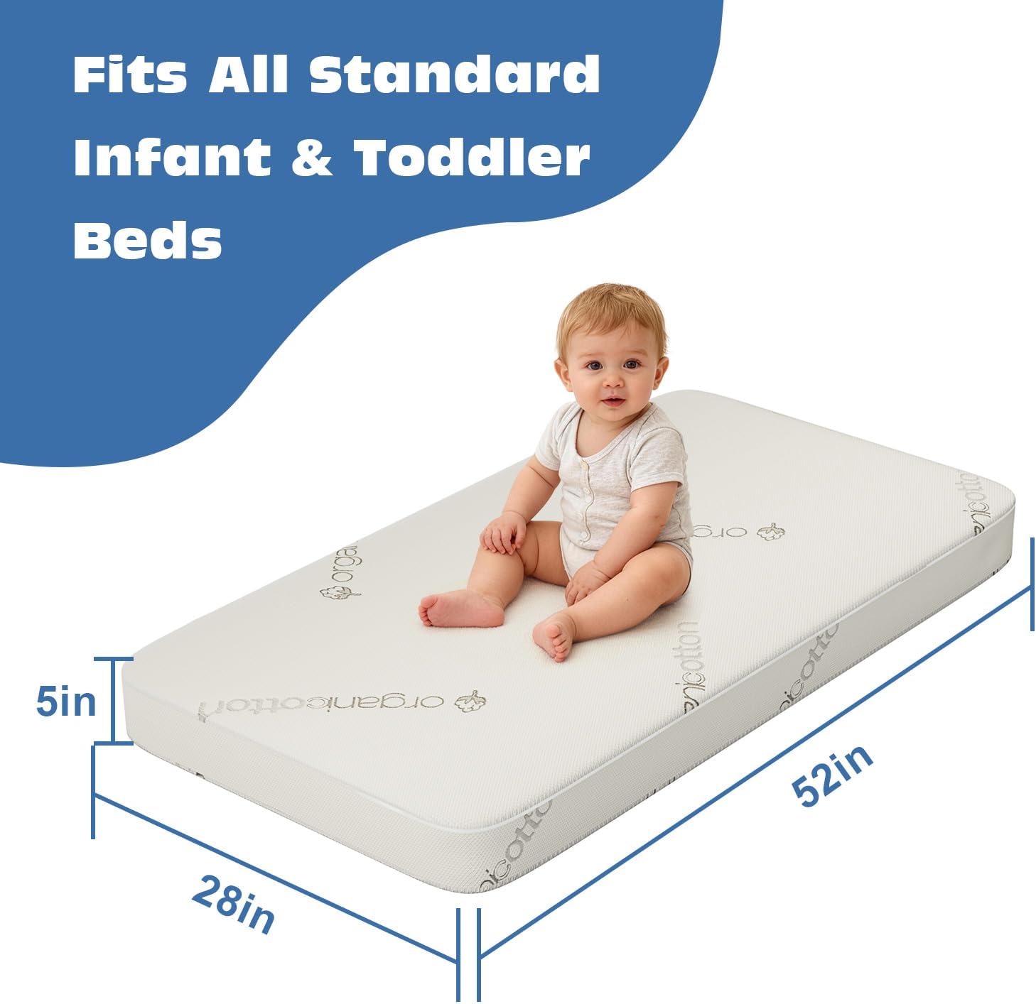 Crib & Toddler Mattress, 100% Organic Cotton Cover