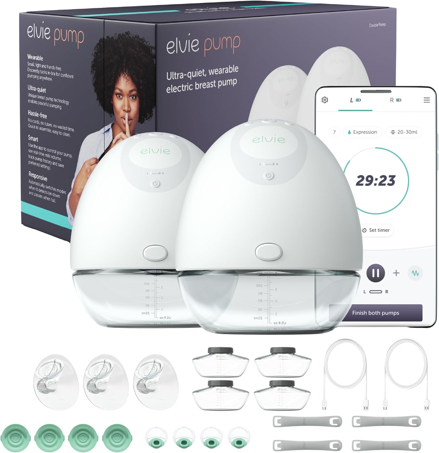 Elvie - Double, Wearable Breast Pump w App - The Smallest & Quietest