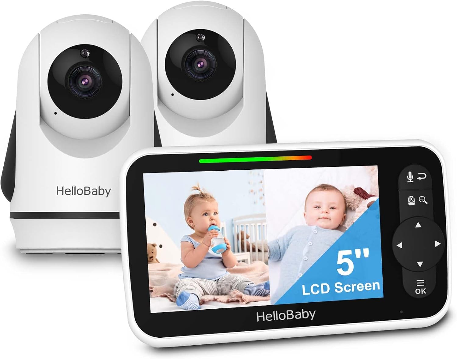 HelloBaby Baby Monitor with 2 Cameras and Audio, 5 Split Screen, No WiFi