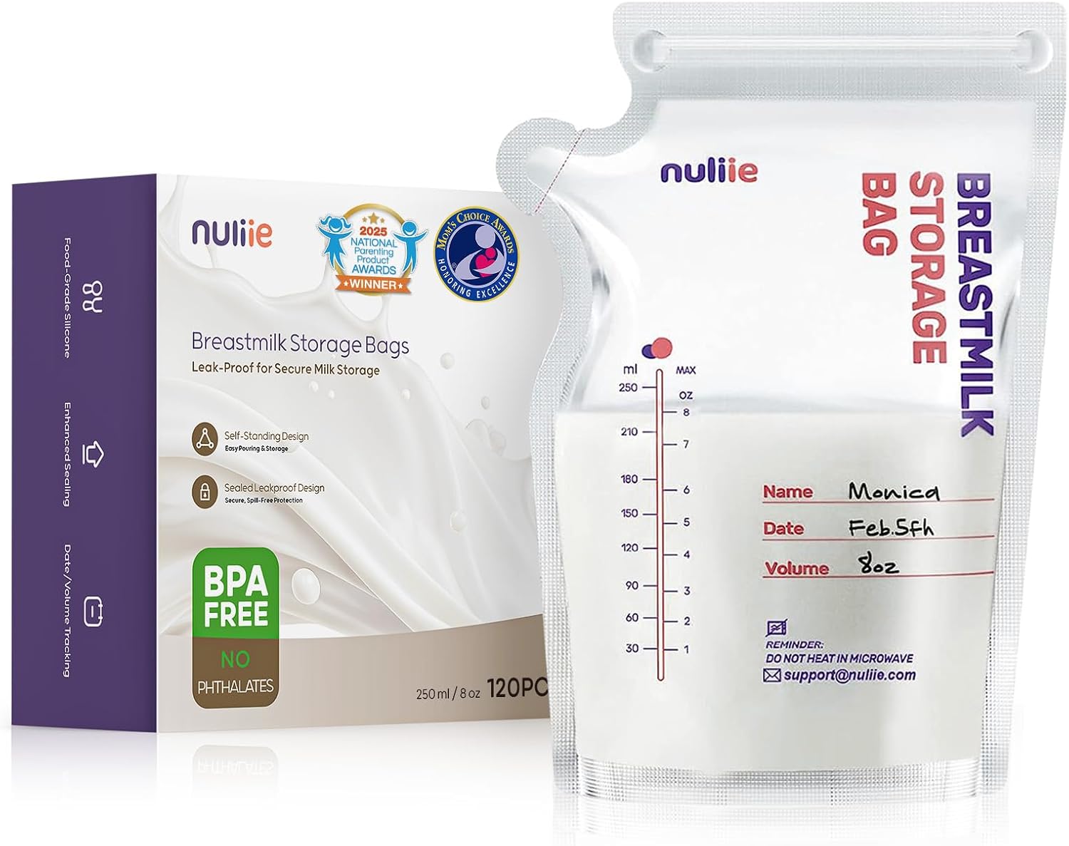Nuliie 120 Pcs Breastmilk Storage Bags Freezer