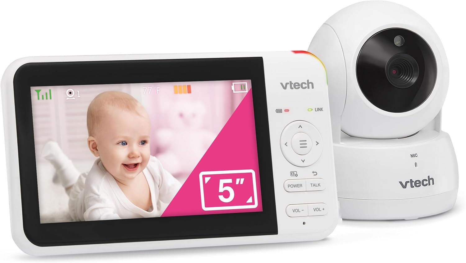 VTech Baby Monitor No WiFi, 5 Screen & Remote Pan-Tilt-Zoom for Newborns