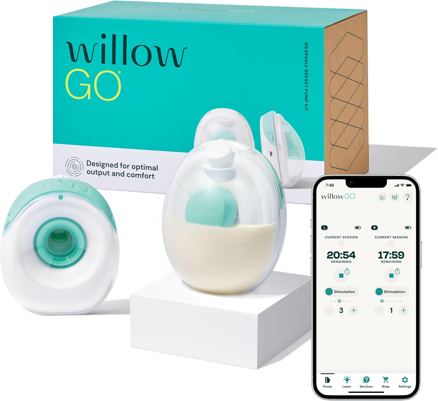 Willow Go Wearable Breast Pump, Hands Free Double Electric Breast Pump