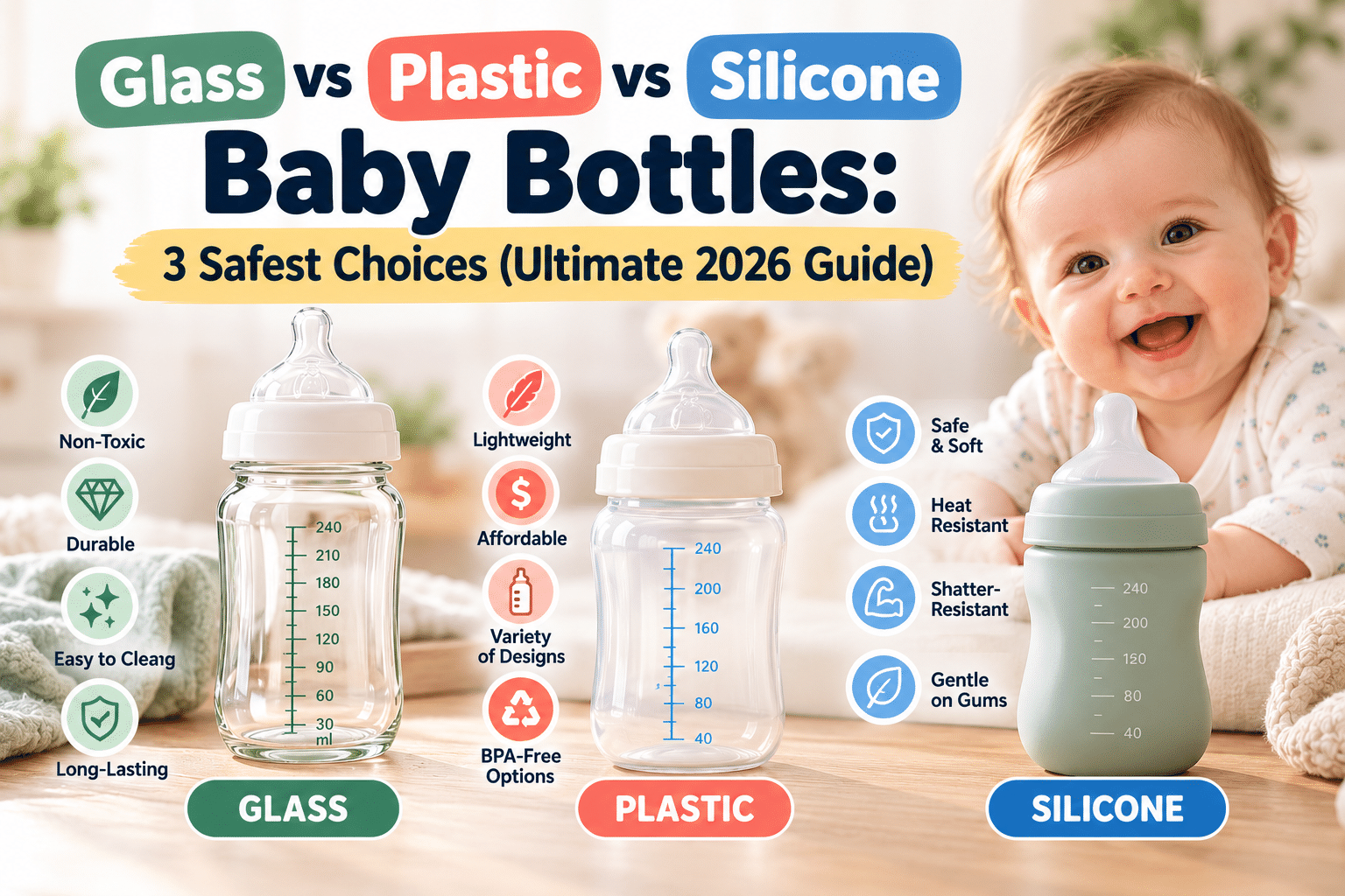 Glass vs Plastic vs Silicone Baby Bottles