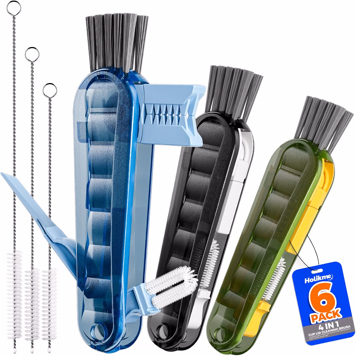 Holikme 6 Pack 4 in 1 Cup Lid Cleaning Brush 3 Straws Bottle Brush