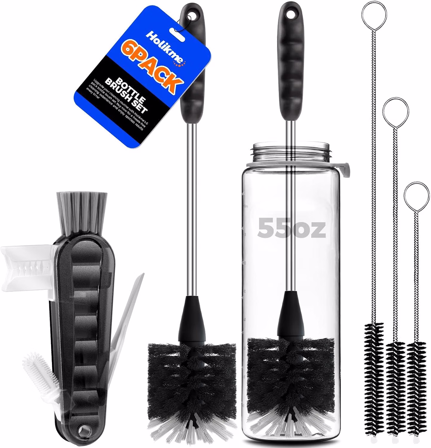 Holikme 6 Pack Bottle Brush 14 Stainless Steel Straw Cleaner Brush