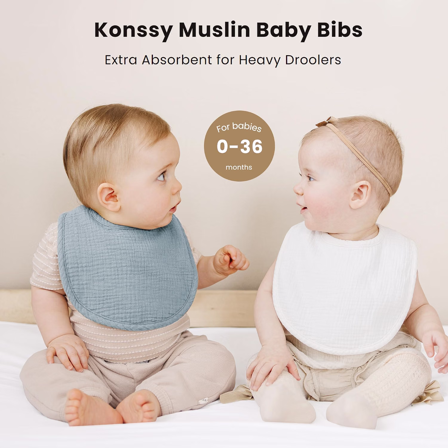 Konssy 8-Pack Muslin Baby Bibs