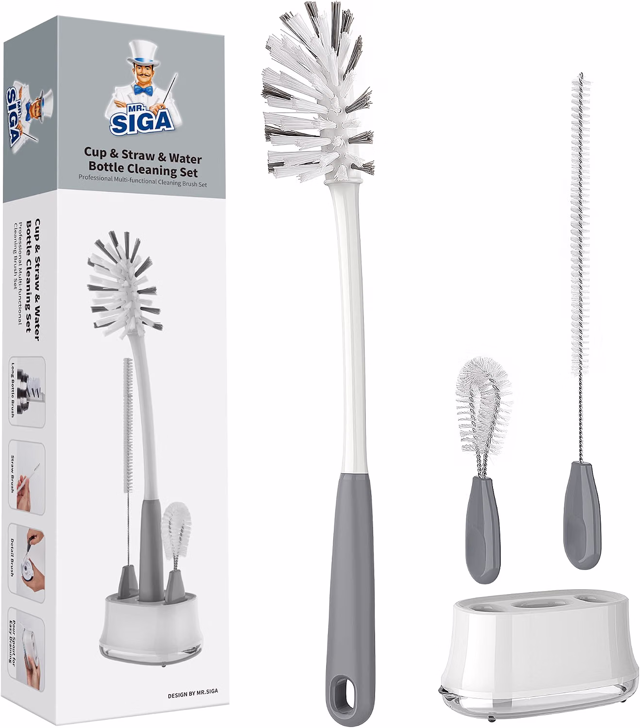 MR.SIGA Water Bottle Brush Cleaning Set with Storage Holder