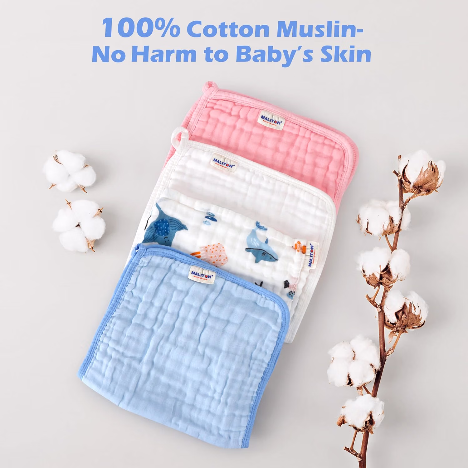 Maliton Muslin Baby Burp Cloths 6 Pack Large 20''x10'' 100% Cotton