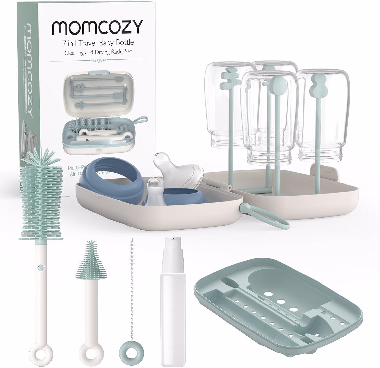 Momcozy 7-in-1 Baby Bottle Brush Set with Drying Rack