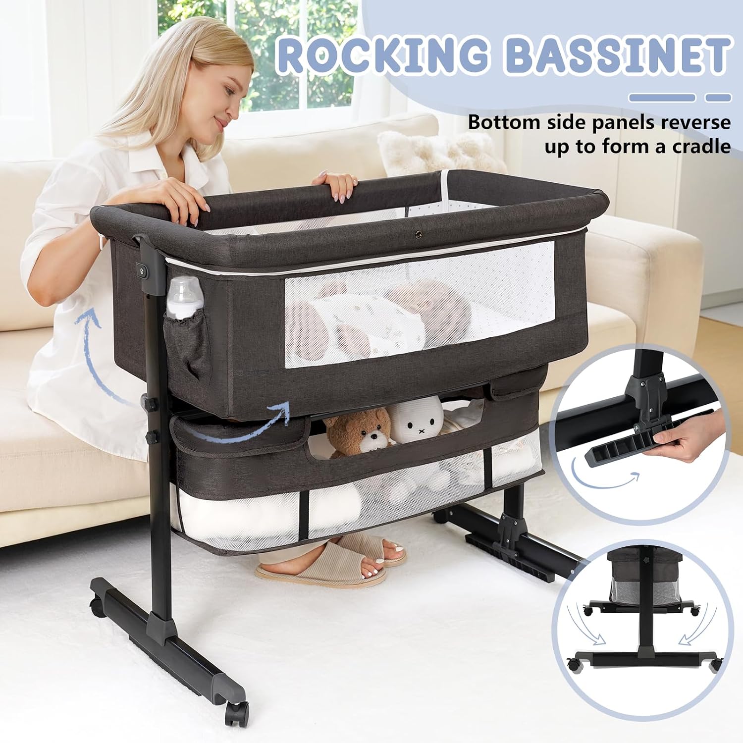 Baby Bassinet, 3 in 1 Bedside Bassinets for Baby