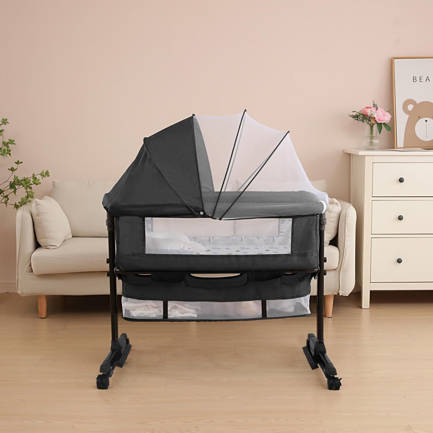 Baby Cradle, Freestanding Bedside Bassinet