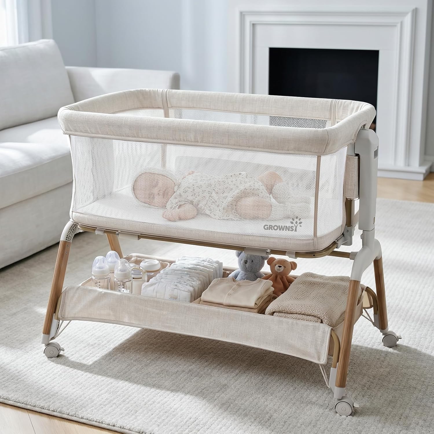 GROWNSY 5-in-1 Baby Bassinet Bedside Sleeper